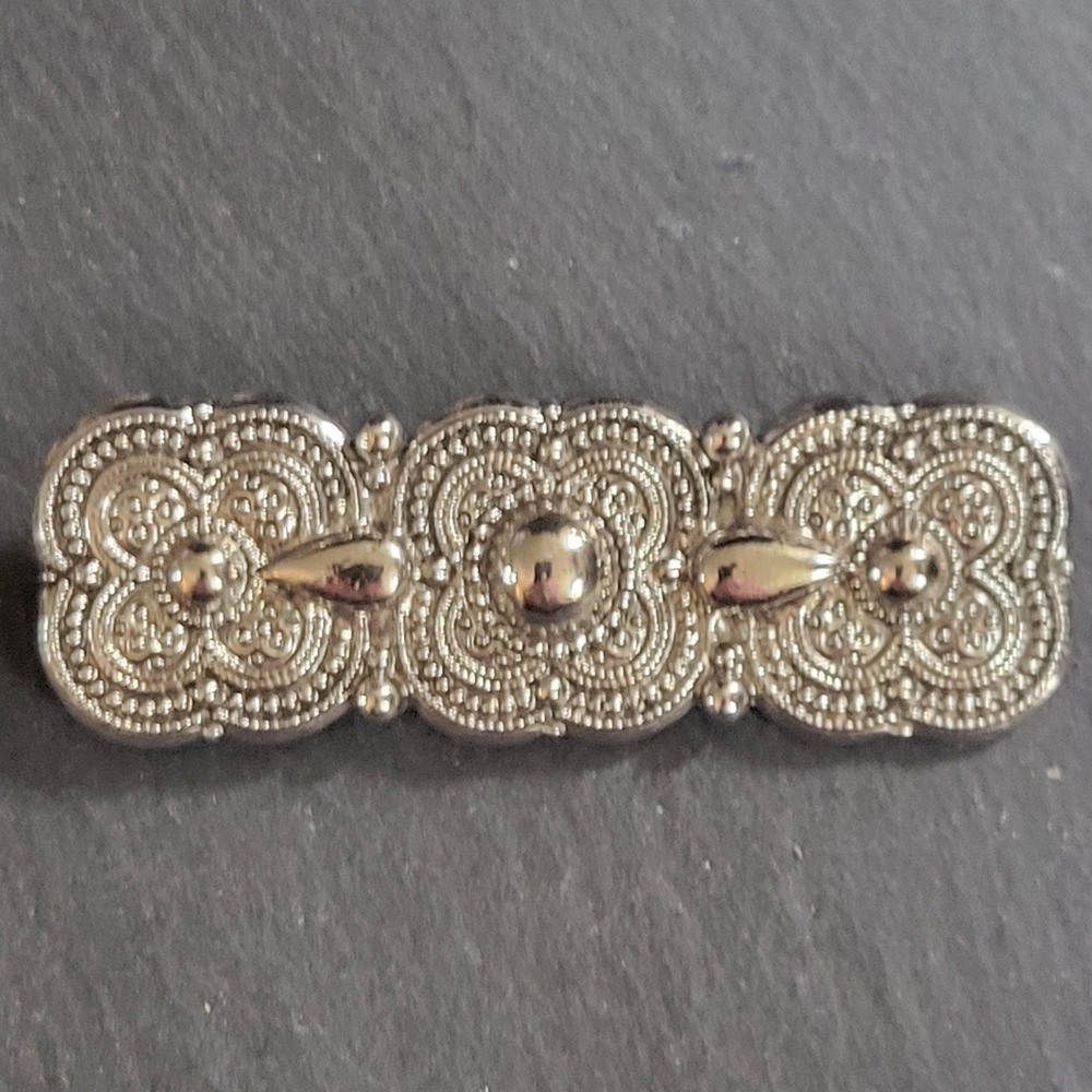 Vintage 1928 Co Silver Tone Ornate Filigree Bar Brooch 2.25" Victorian Revival